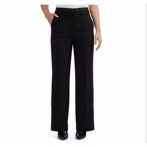 NWT Ellen Tracy Straight Leg With Satin Waistband Dress Pants Black Size XL